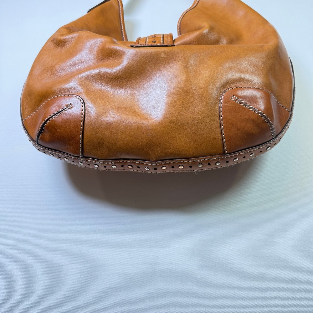 MICHAEL KORS Vintage Cognac Brown Studded Leather Buckle Hobo Bag Large - Picture 4 of 8